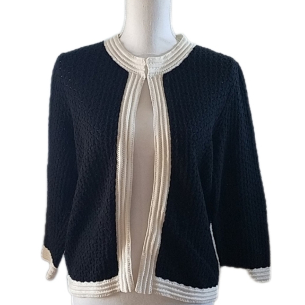 Kate Hill Tipped Crochet Knit Cardigan